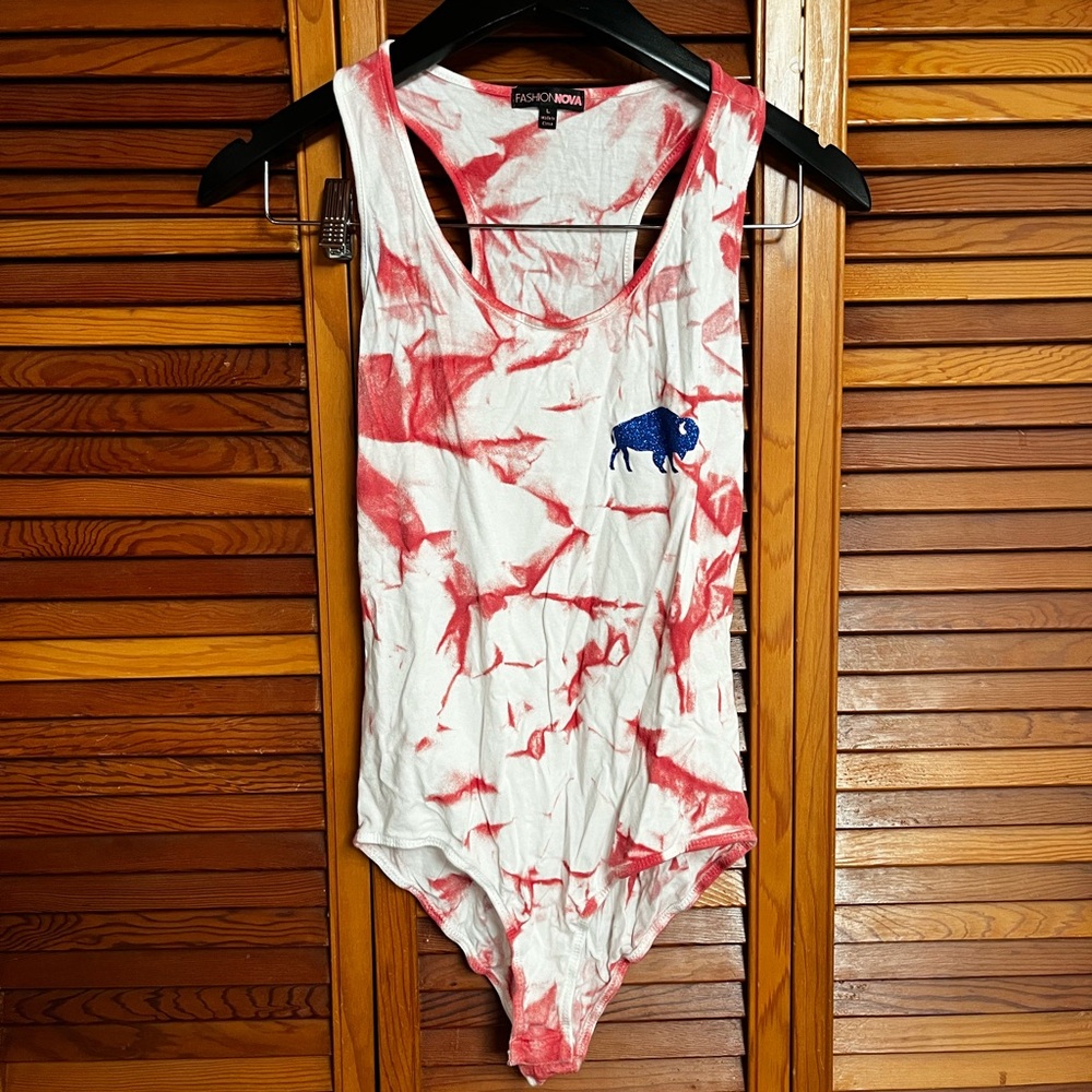 Buffalo Bills Red and White Tie-Dye Tank Top Bodysuit